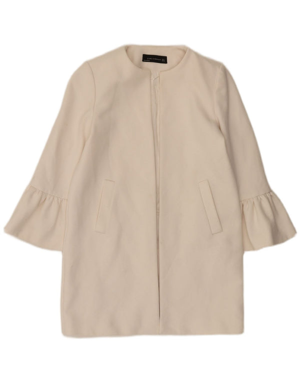 Zara Γυναικείο Longline Open Blazer Jacket UK 10 Small White Polyester