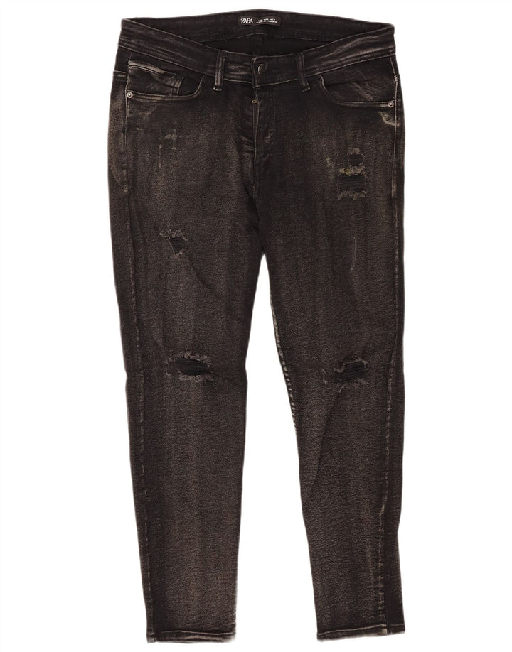 Zara Mens Distressed Skinny Jeans W36 L25 Μαύρο βαμβακερό