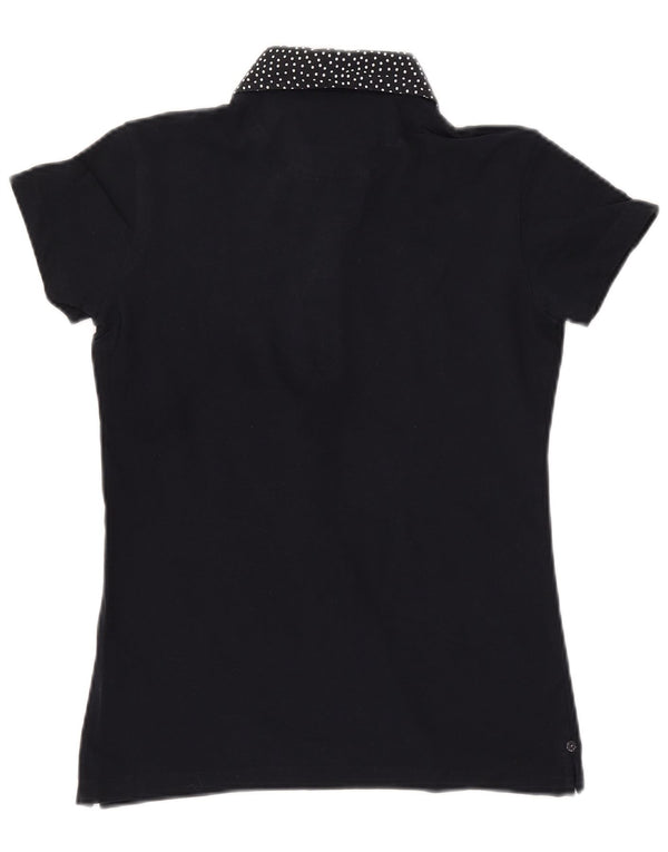 Γυναικείο μπλουζάκι πόλο WOOLRICH UK 12 μεσαίου βαθμού μπλε ναυτικό βαμβακερό με στίγματα