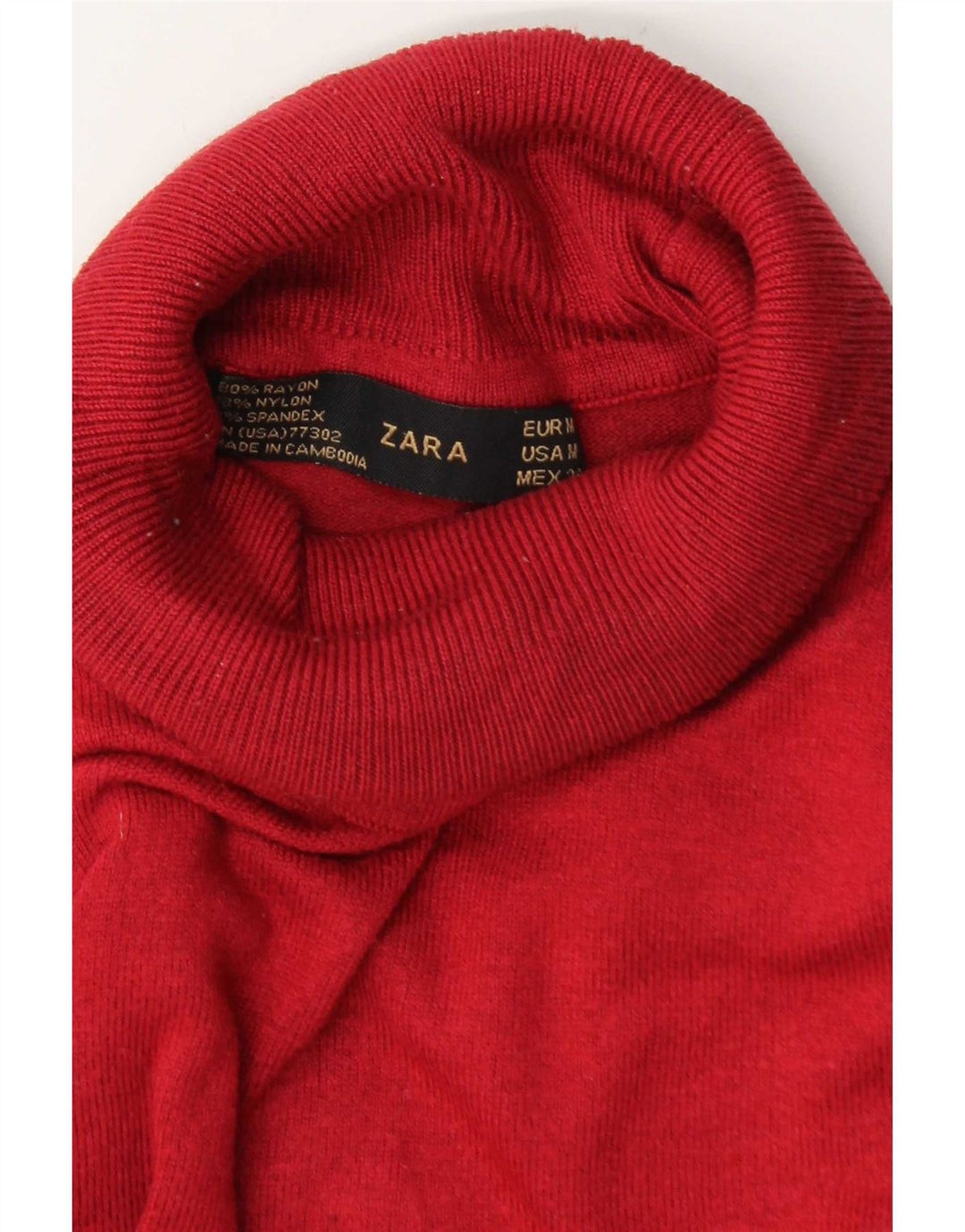 Zara Γυναικείο πουλόβερ με ρολό λαιμόκοψη UK 14 Medium Burgundy Rayon