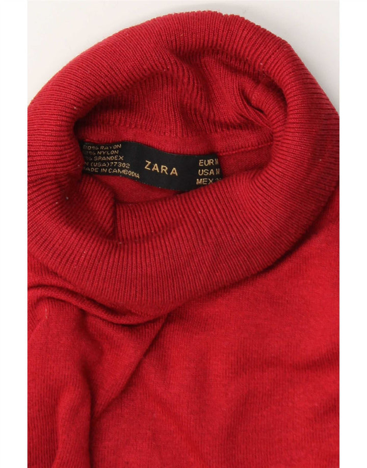 Zara Γυναικείο πουλόβερ με ρολό λαιμόκοψη UK 14 Medium Burgundy Rayon