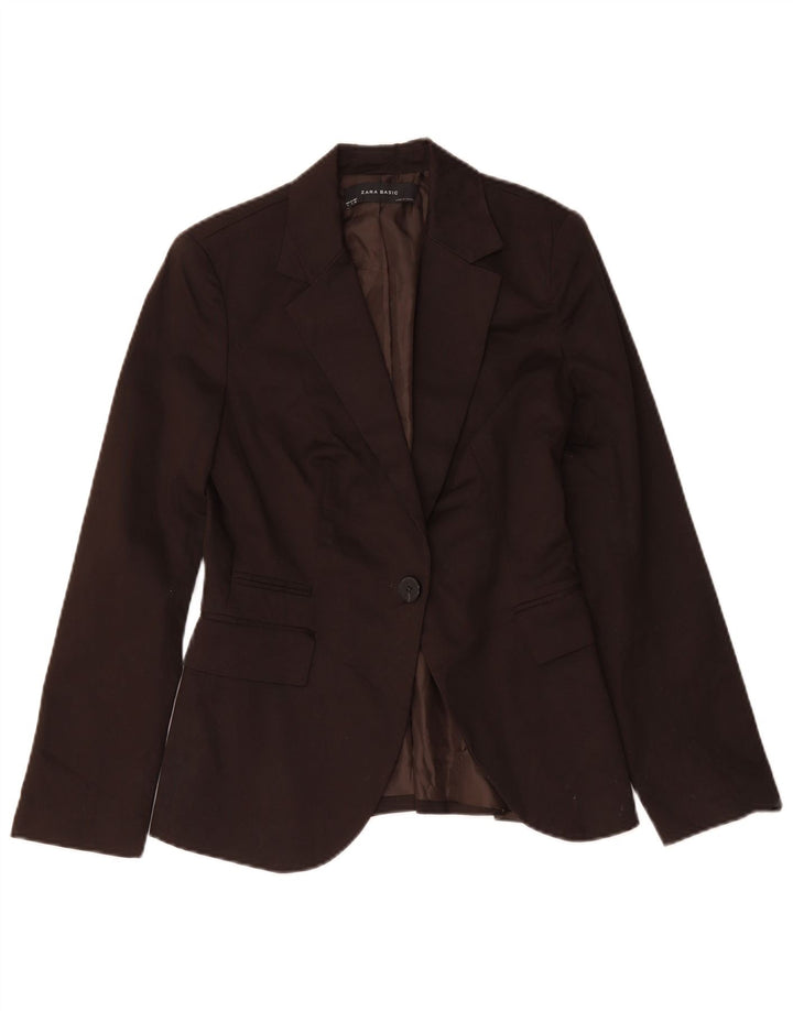 Zara Γυναικείο μπλέιζερ 1 κουμπιού μπουφάν UK 10 Small καφέ βαμβακερό