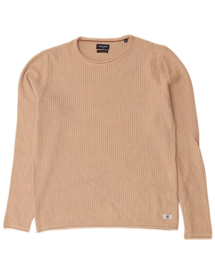 Jack & Jones Ανδρικό πουλόβερ με λαιμόκοψη, μεσαίο μπεζ βαμβακερό