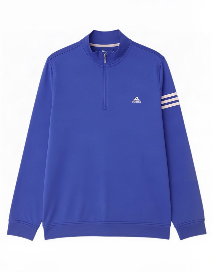 Ανδρικό φούτερ Adidas Climalite με φερμουάρ με λαιμόκοψη σε μεγάλο μπλε πολυεστέρα