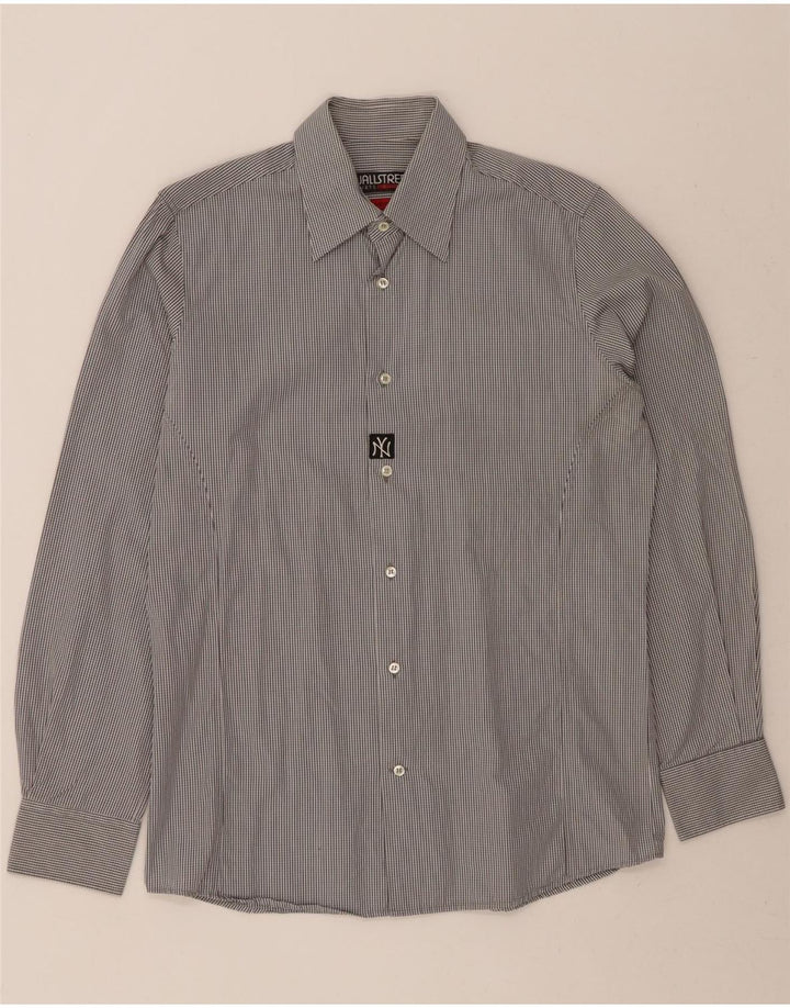 WALL STREET Mens Shirt Small Grey Gingham Cotton Vintage Wall Street and Second-Hand Wall Street from Messina Hembry 