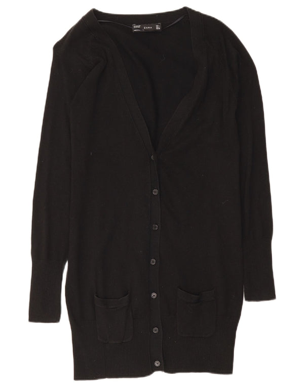 Zara Γυναικείο πουλόβερ ζακέτα Longline UK 14 μεγάλο μαύρο βαμβακερό