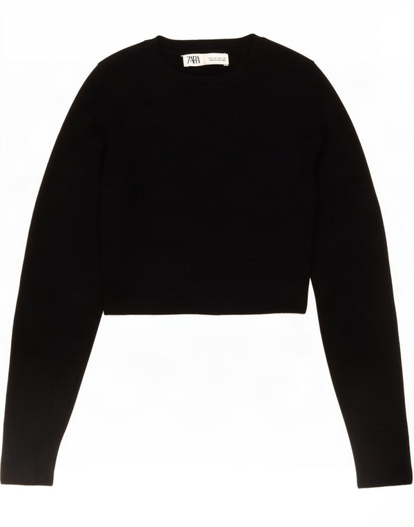 Zara Γυναικείο Crop Top μακρυμάνικο UK 12 μεσαία μαύρη βισκόζη