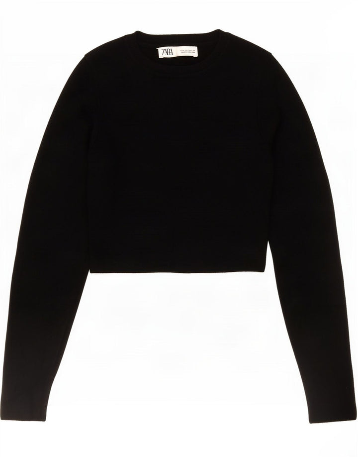 Zara Γυναικείο Crop Top μακρυμάνικο UK 12 μεσαία μαύρη βισκόζη