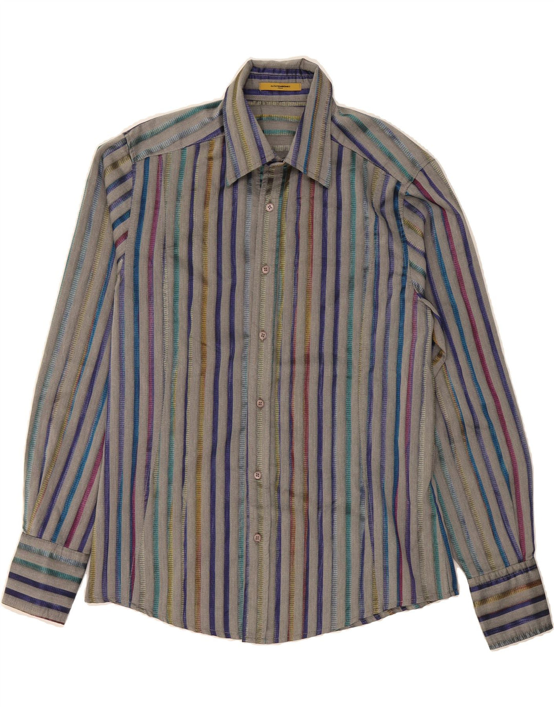 ALTATENSIONE Mens Shirt XL Grey Striped Polyester Vintage Altatensione and Second-Hand Altatensione from Messina Hembry 