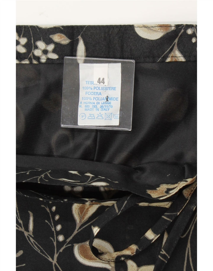 VINTAGE Womens Wrap Skirt IT 44 Medium W30 Black Floral Polyester Vintage Vintage and Second-Hand Vintage from Messina Hembry 