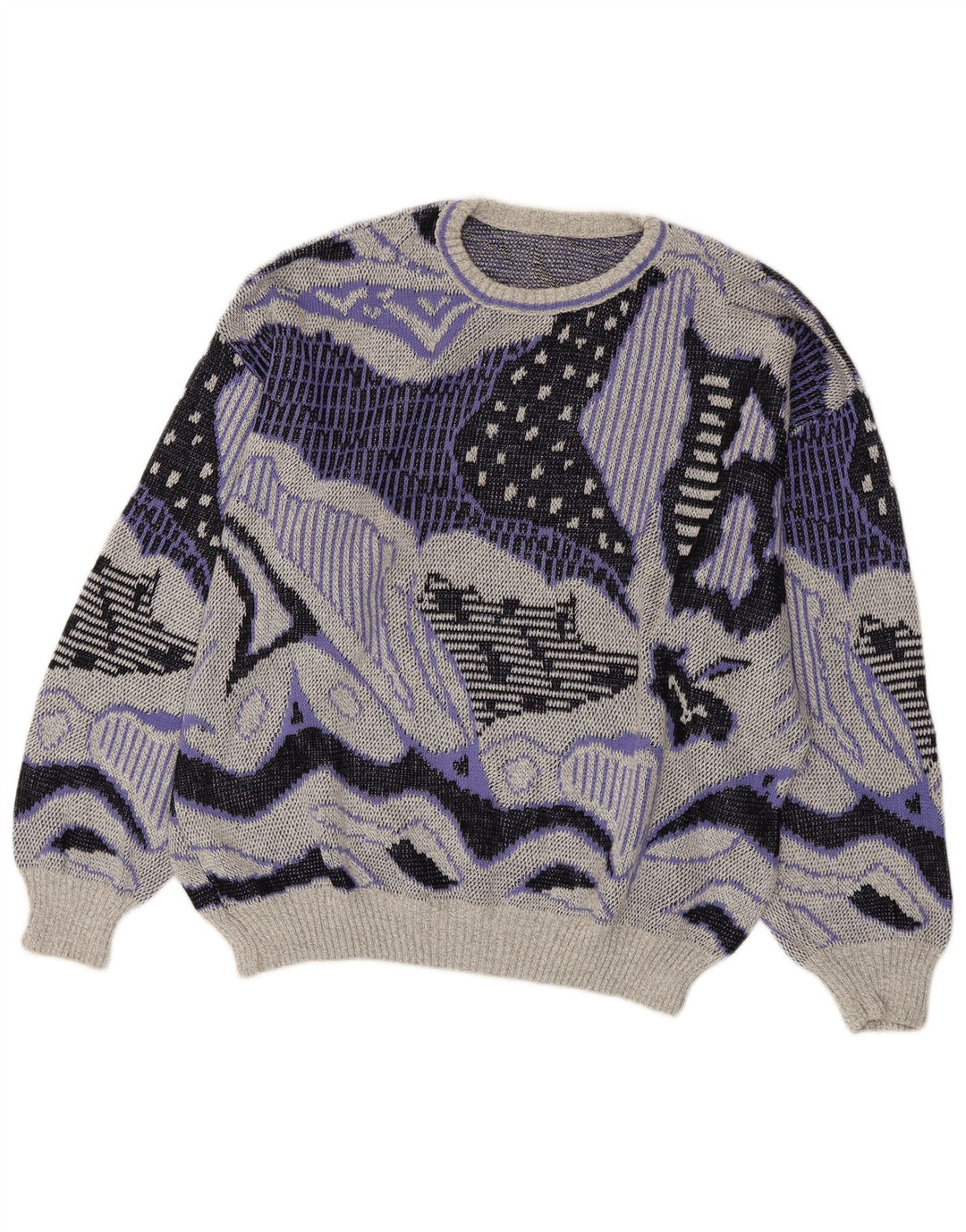 VINTAGE Γυναικείο Abstract Pattern πουλόβερ με λαιμόκοψη UK 20 2XL Γκρι