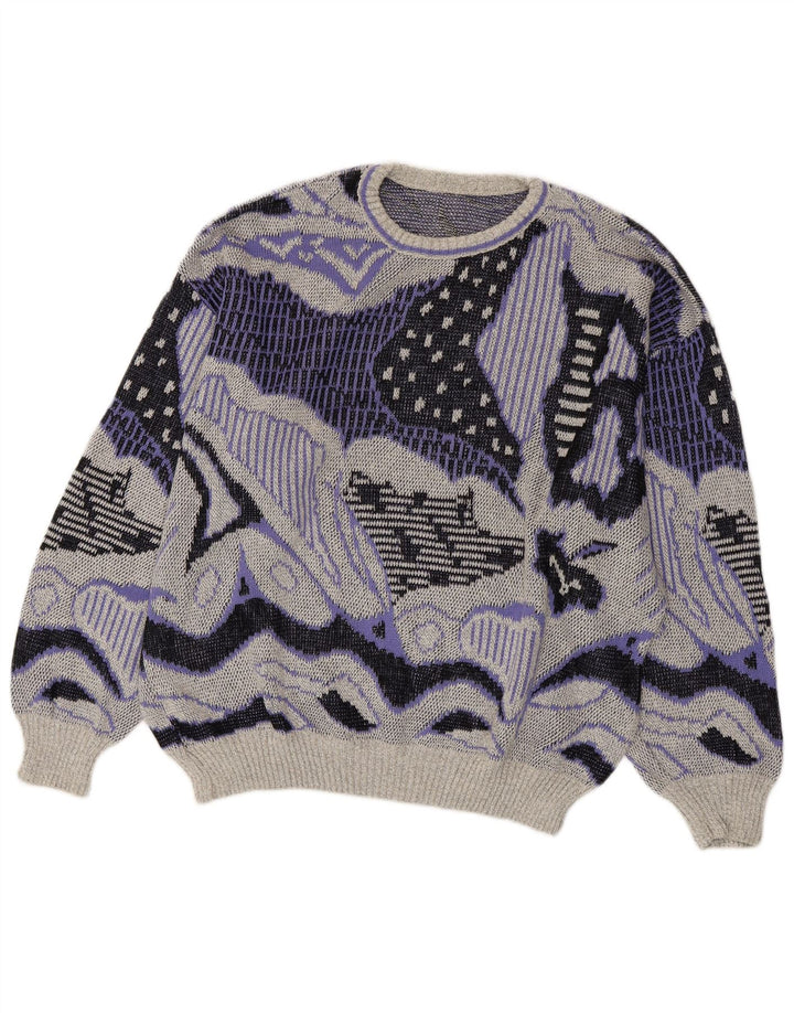 VINTAGE Γυναικείο Abstract Pattern πουλόβερ με λαιμόκοψη UK 20 2XL Γκρι