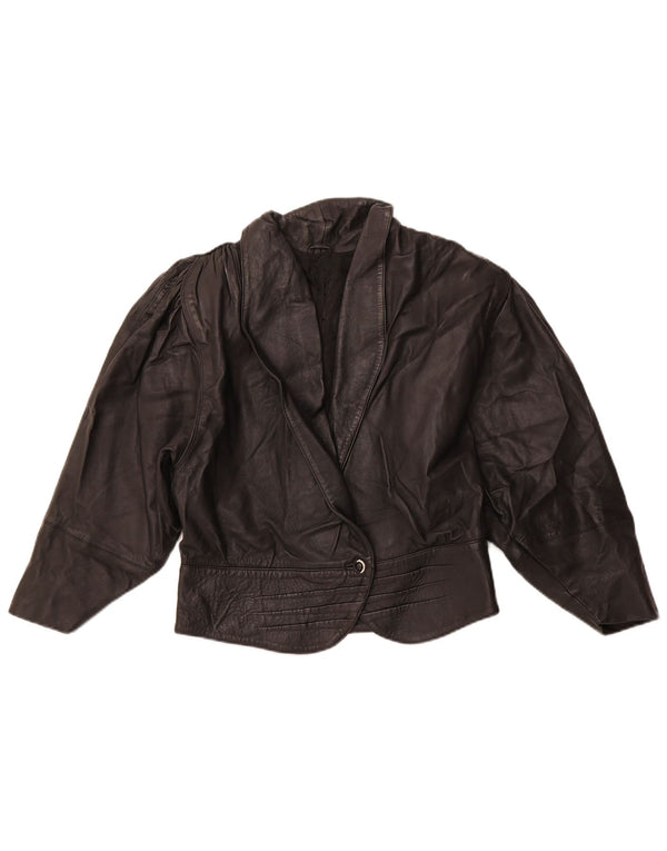 VINTAGE Γυναικείο Crop Δερμάτινο Μπουφάν UK 10 Small Μαύρο