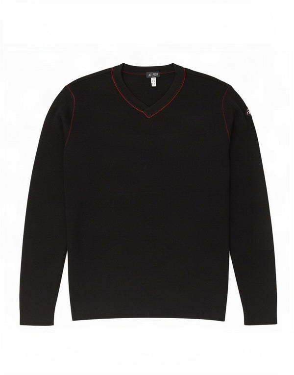 Armani Jeans Mens V-Neck Jumper Sweater Medium Black Wool