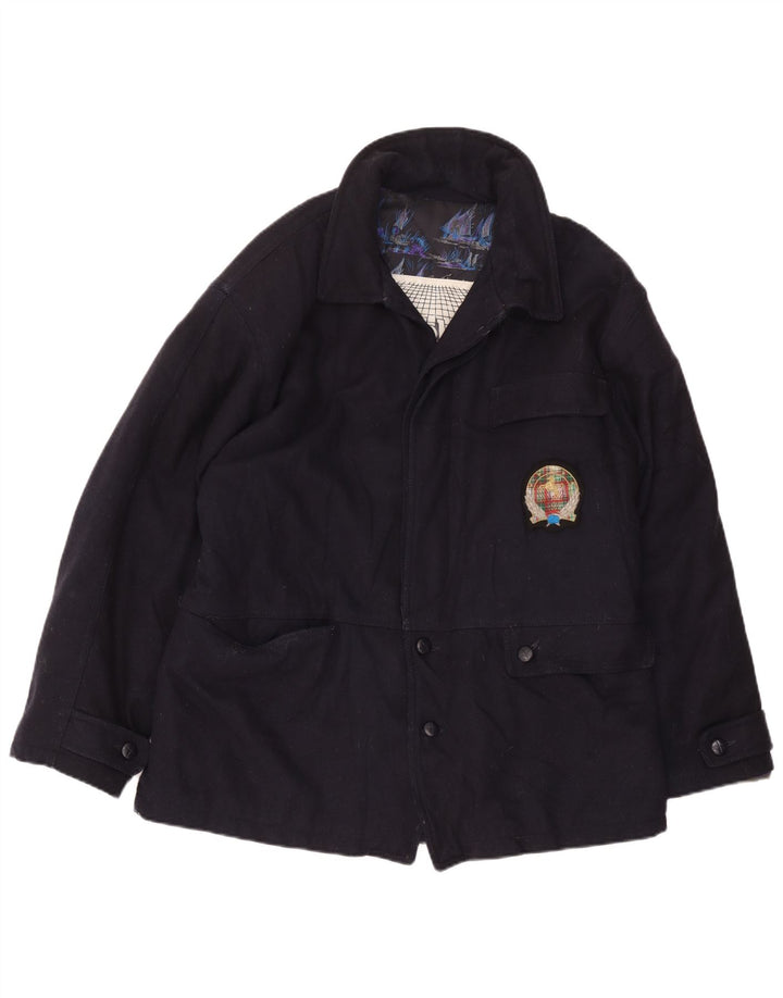 Vintage Ανδρικό Κοντό Πανωφόρι UK 40 Large Navy Blue Wool