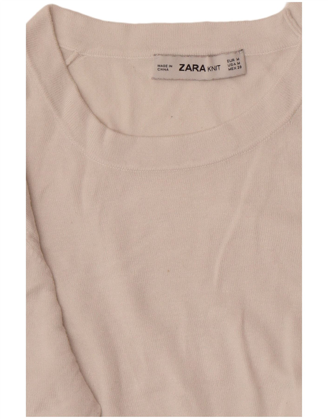 Zara Γυναικείο πουλόβερ με λαιμόκοψη UK 12 Medium White