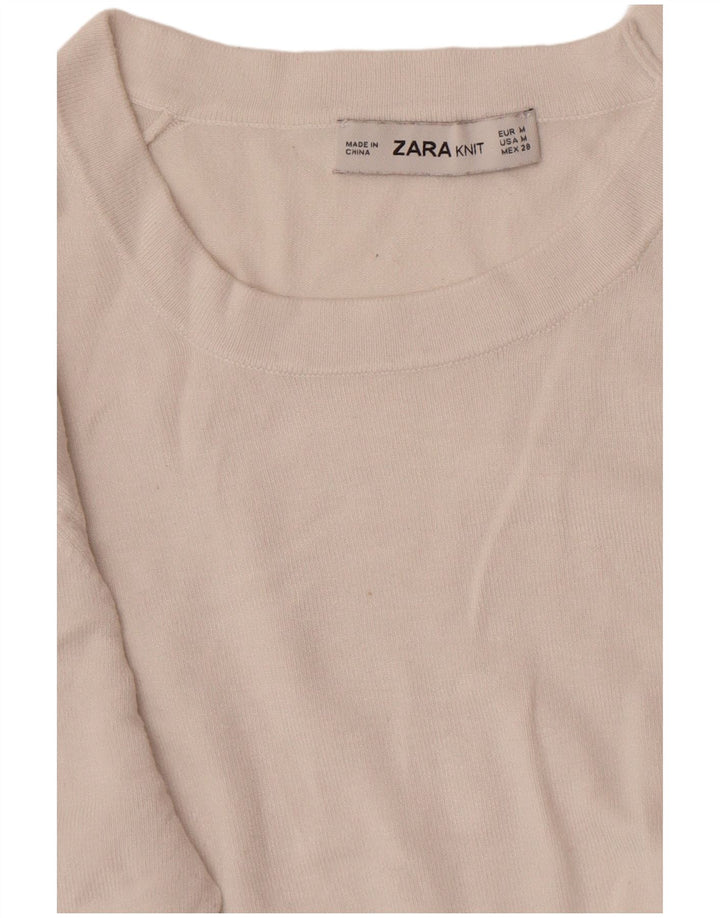 Zara Γυναικείο πουλόβερ με λαιμόκοψη UK 12 Medium White