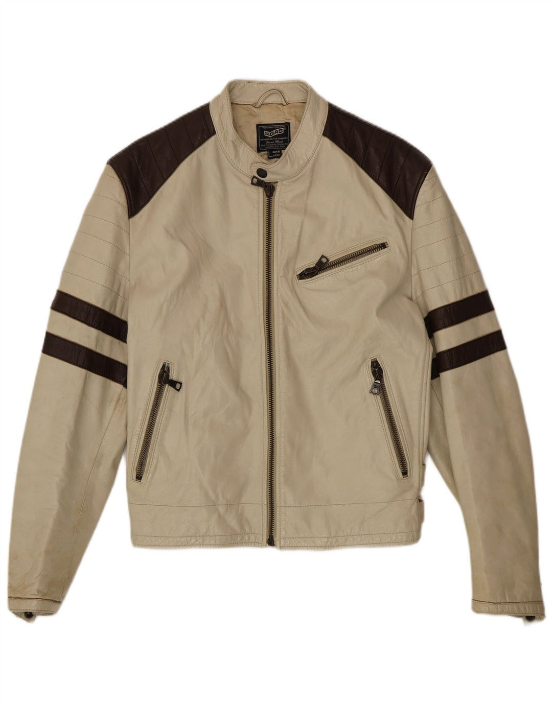 Ανδρικό δερμάτινο μπουφάν Gas Racer UK 40 Large Beige Colourblock