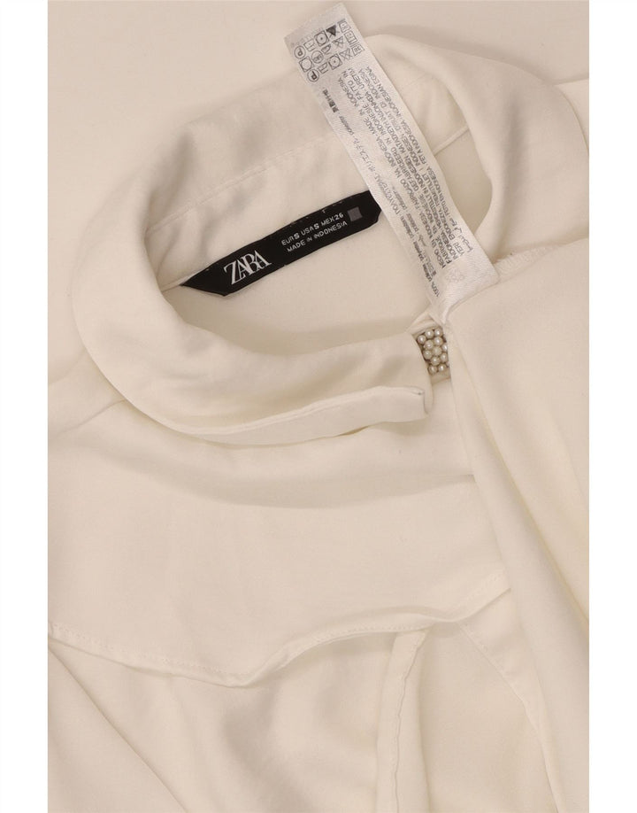ZARA Γυναικείο πουκάμισο βολάν μπλούζα UK 10 Small White Polyester