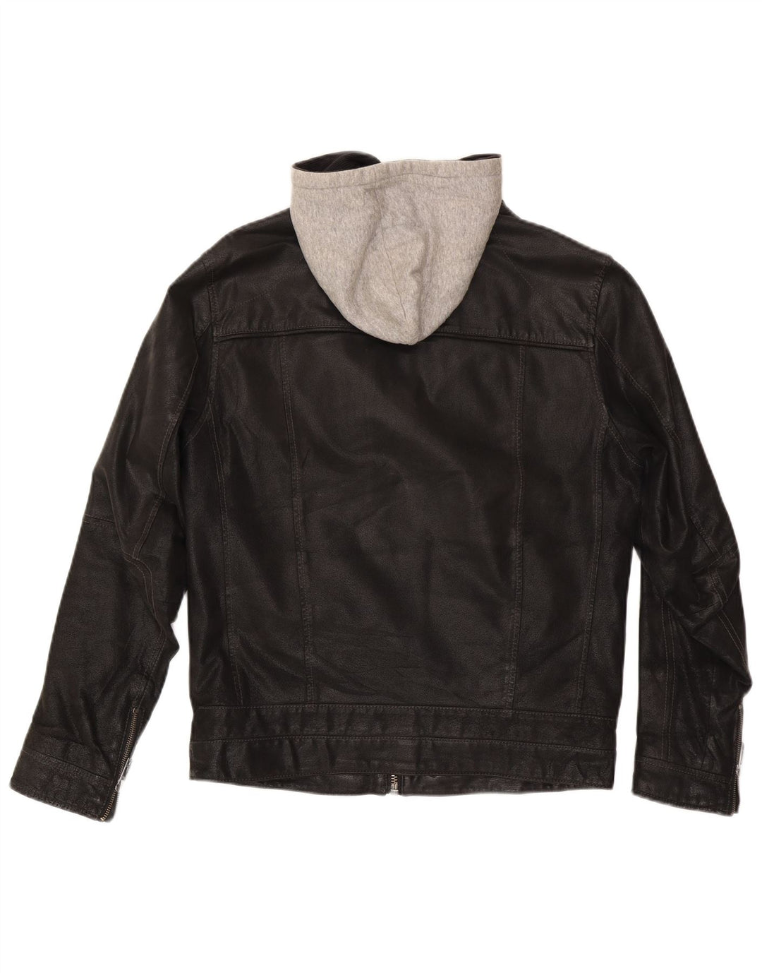 Ανδρικό δερμάτινο μπουφάν Angelo Litrico με κουκούλα UK 36 Small Black Colourblock