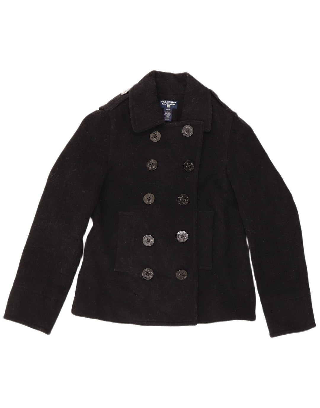 Ralph Lauren Γυναικείο παλτό μπιζελιού UK 14 μεσαίο μαύρο μαλλί