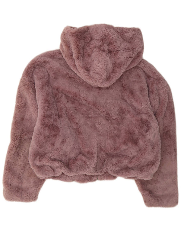 Topshop Womens Teddy Bear Crop Hooded Bomber Jacket UK 14 Medium Pink