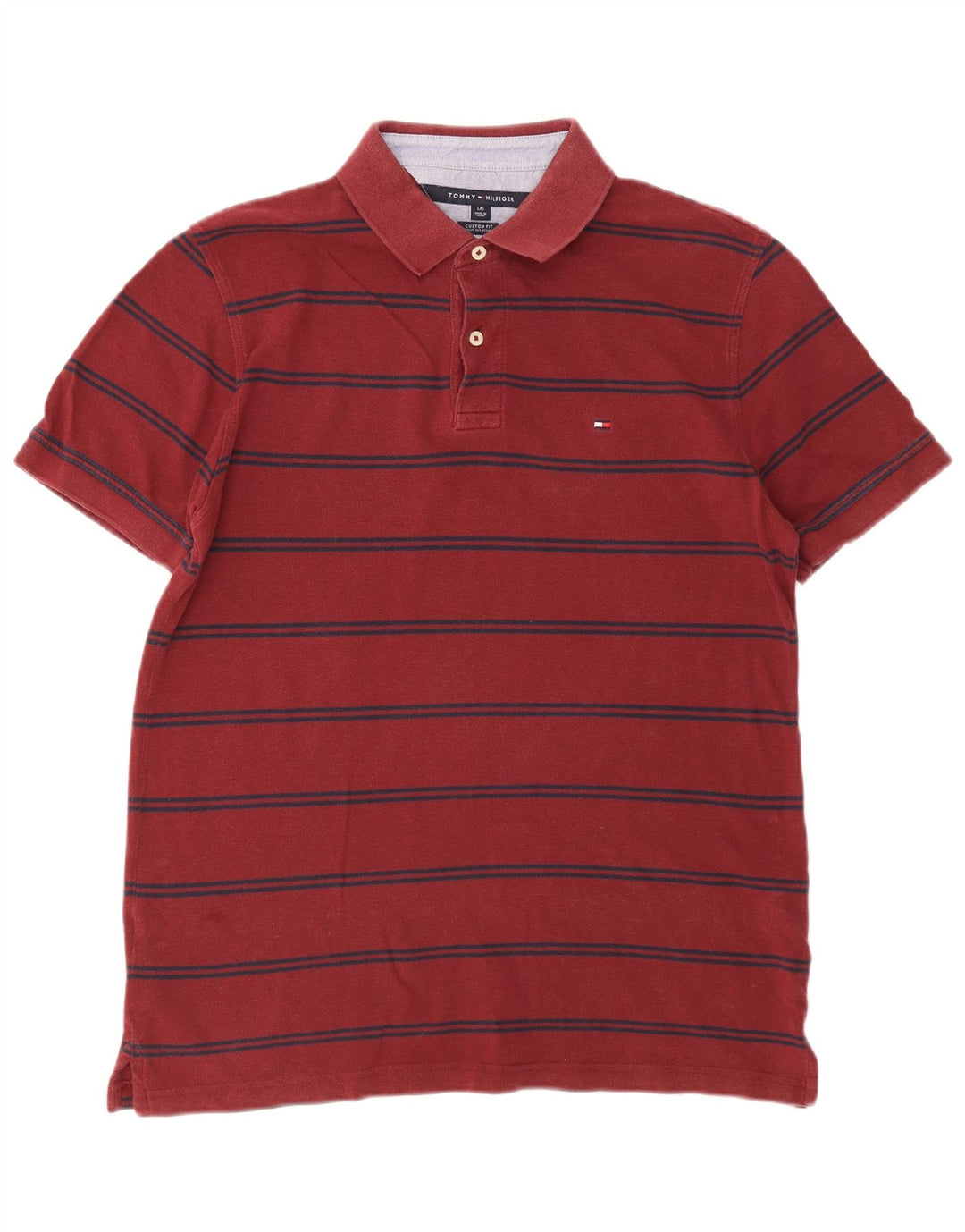 Tommy Hilfiger Ανδρικό πουκάμισο Polo Custom Fit μεγάλο κόκκινο ριγέ