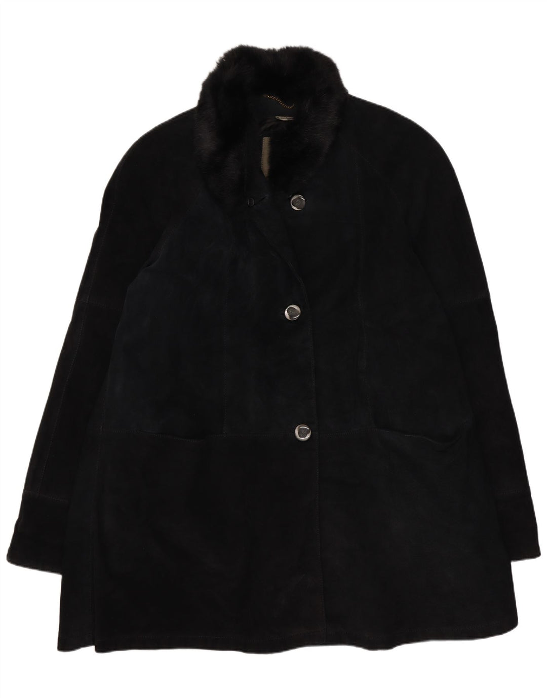 Vintage Γυναικείο Χαλαρό Δερμάτινο Παλτό IT 42 Medium Navy Blue