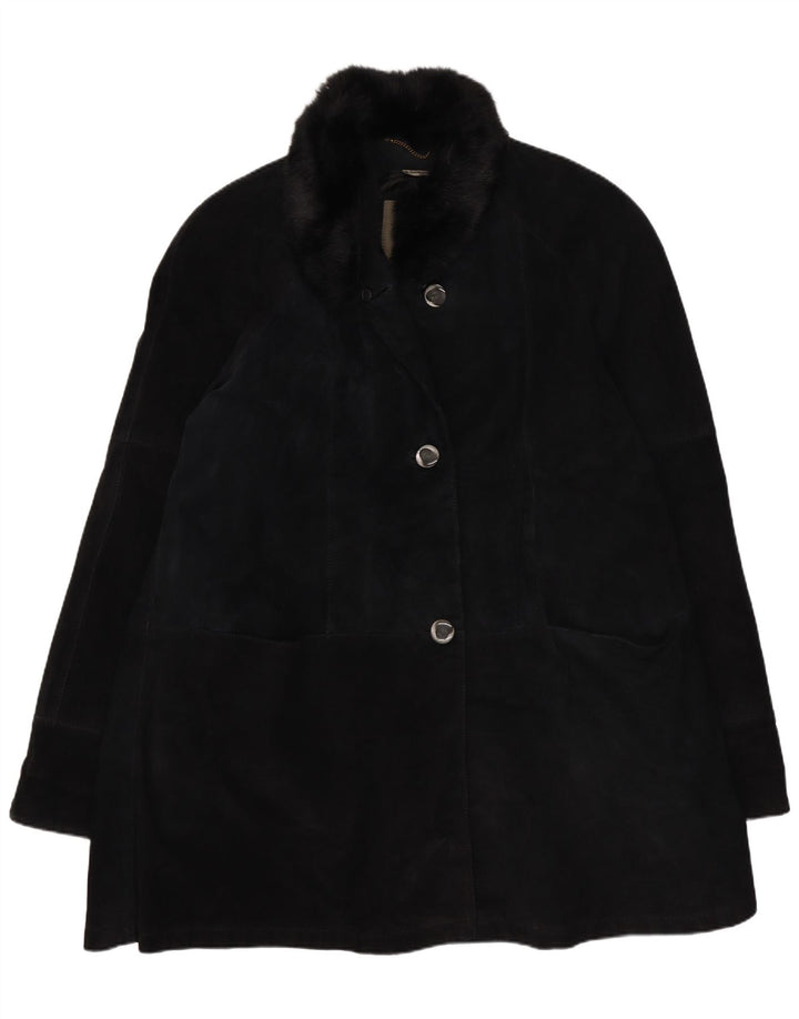 Vintage Γυναικείο Χαλαρό Δερμάτινο Παλτό IT 42 Medium Navy Blue