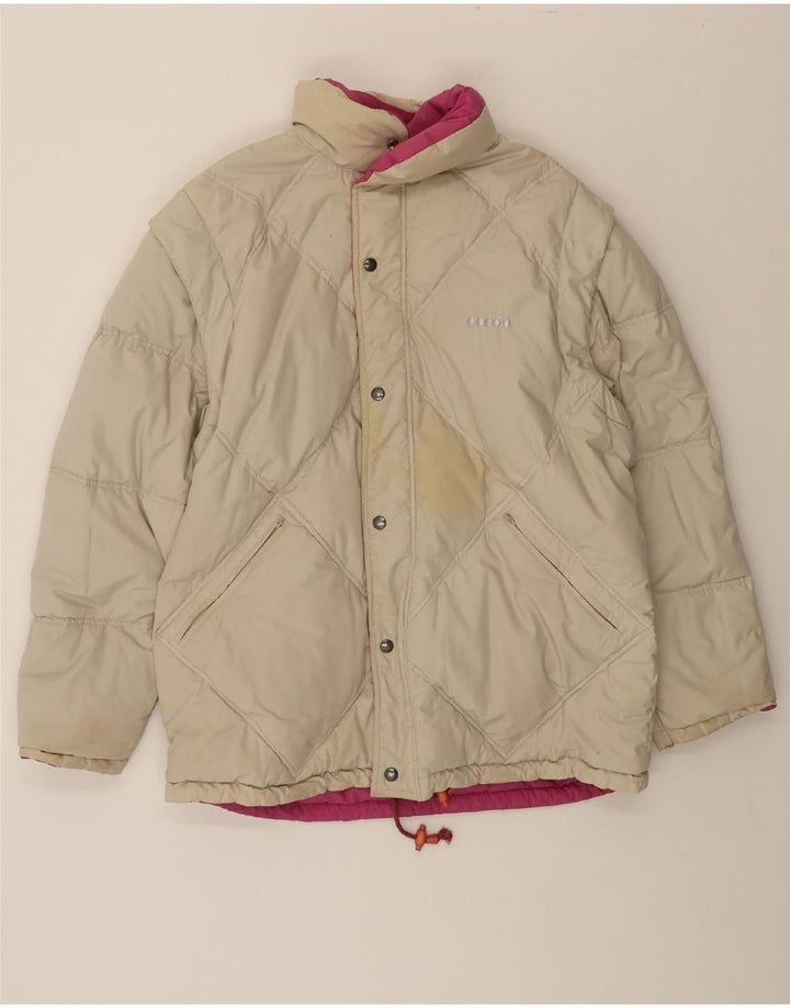 DIADORA Mens Hooded Padded Jacket UK 38 Medium Off White Colourblock Vintage Diadora and Second-Hand Diadora from Messina Hembry 