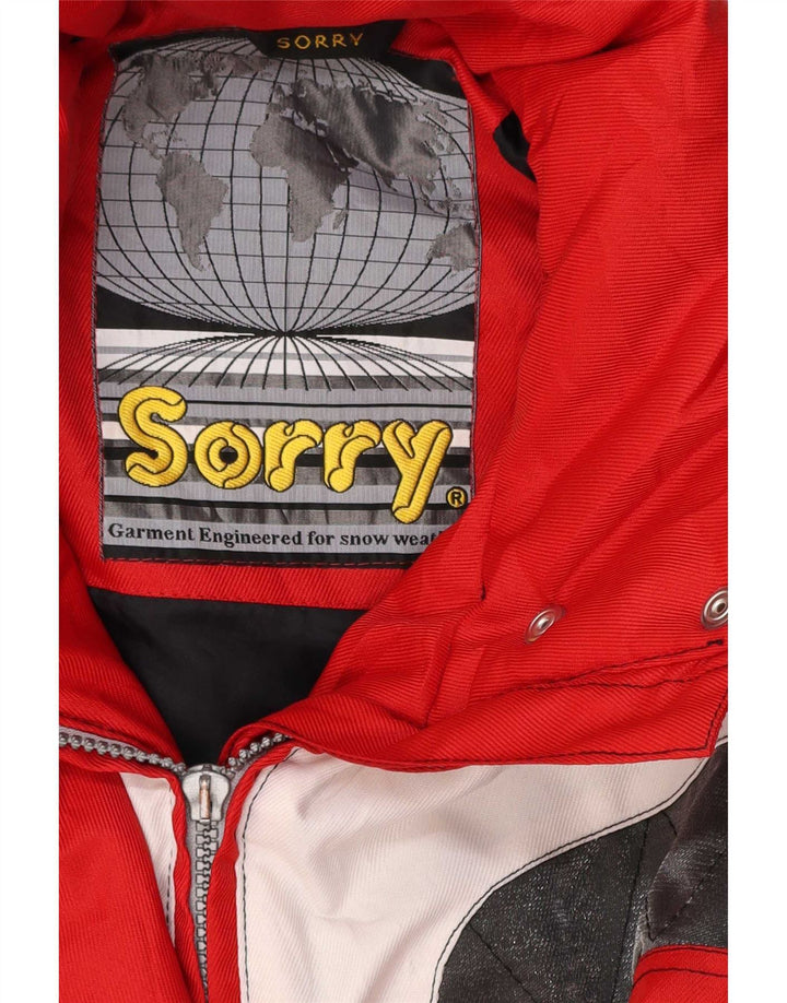 Sorry Womens Hooded Ski Jacket UK 14 Large Red Colourblock