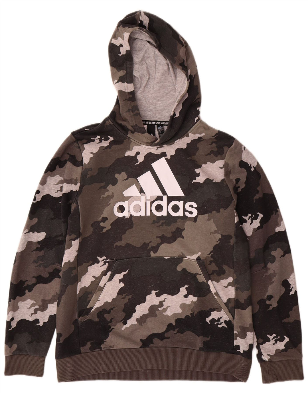 ADIDAS Boys Graphic Hoodie Jumper 13-14 ετών Καφέ βαμβακερό καμουφλάζ