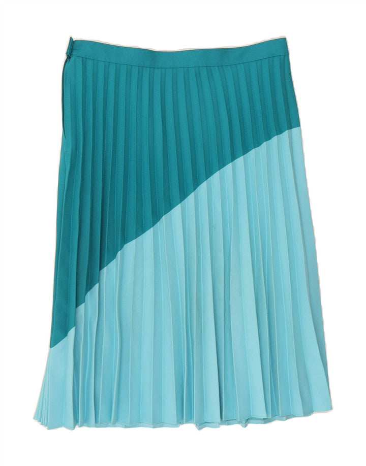 VINTAGE Womens Pleated Skirt IT 46 Large W32  Blue Colourblock Polyester Vintage Vintage and Second-Hand Vintage from Messina Hembry 