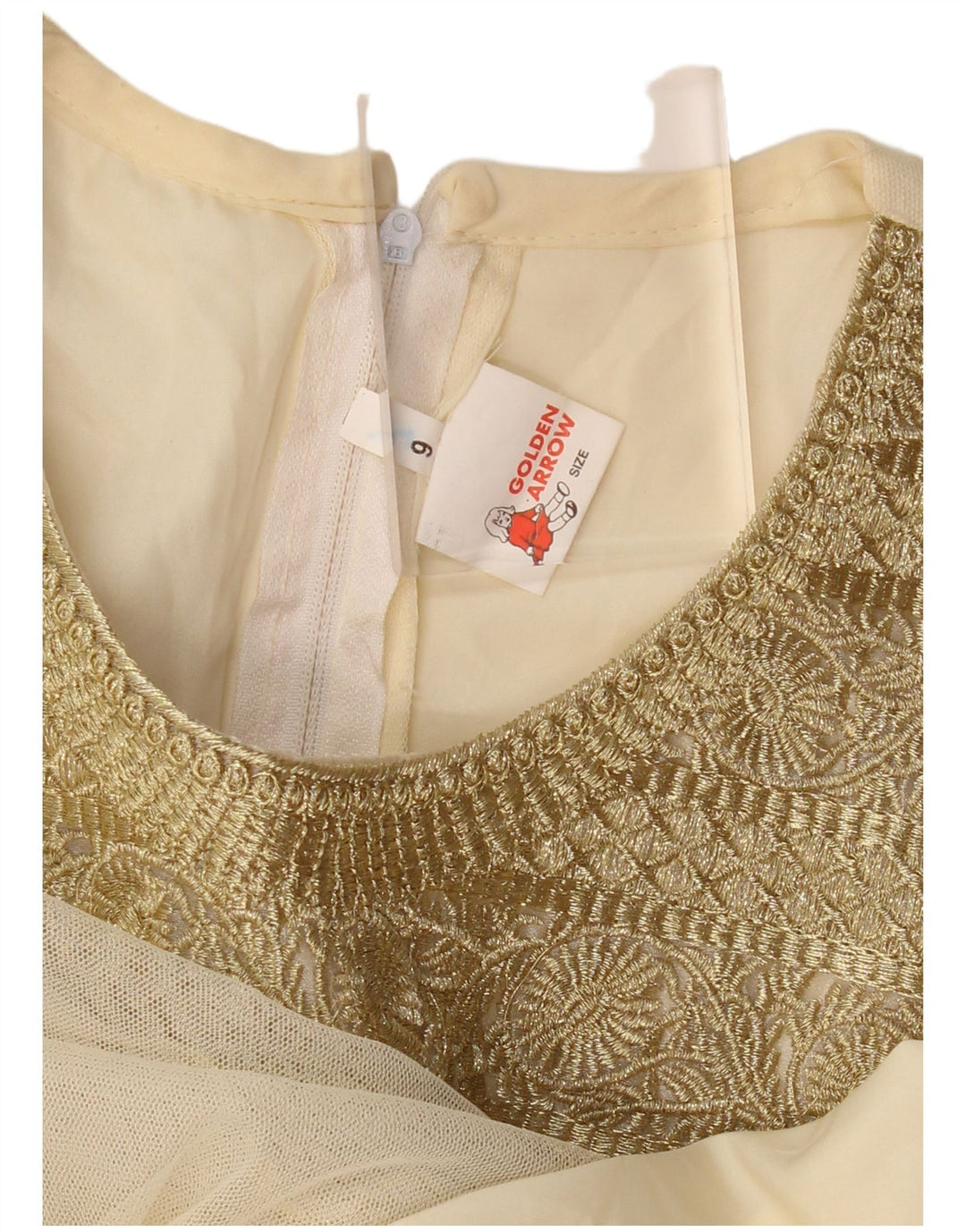 VINTAGE Γυναικείο μακρυμάνικο φόρεμα Α-γραμμή US 6 Μεσαίο Μπεζ Φλοράλ