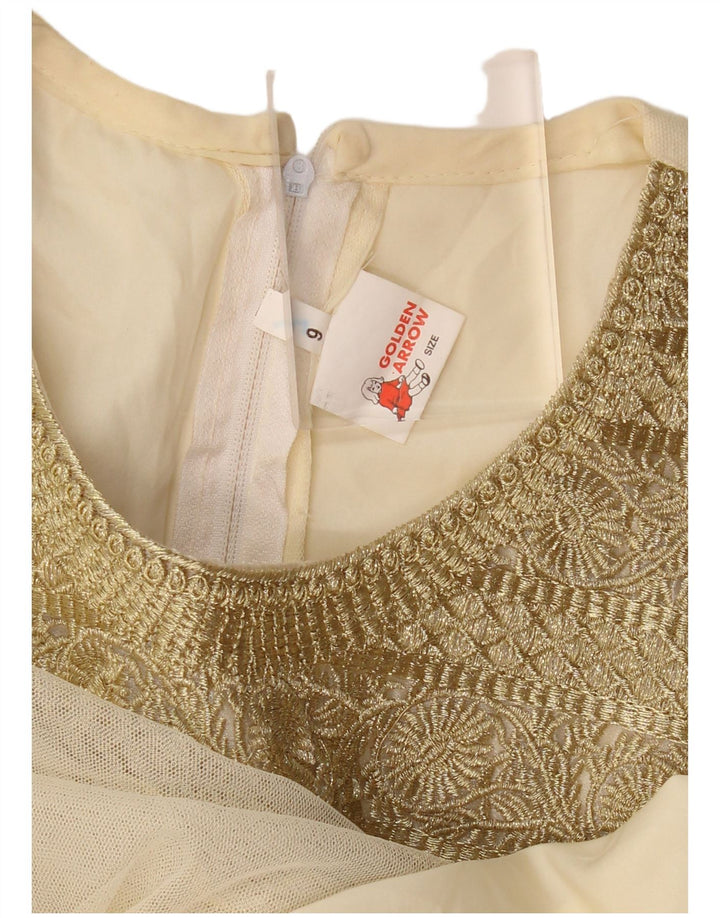 VINTAGE Γυναικείο μακρυμάνικο φόρεμα Α-γραμμή US 6 Μεσαίο Μπεζ Φλοράλ