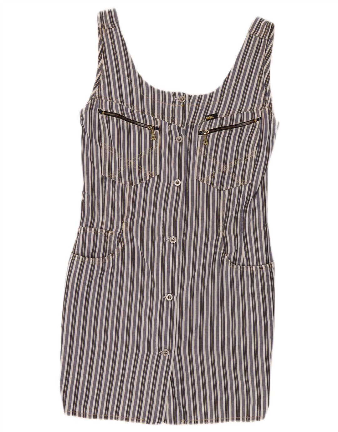 VINTAGE Γυναικείο Αμάνικο Φόρεμα UK 8 Small Navy Blue ριγέ