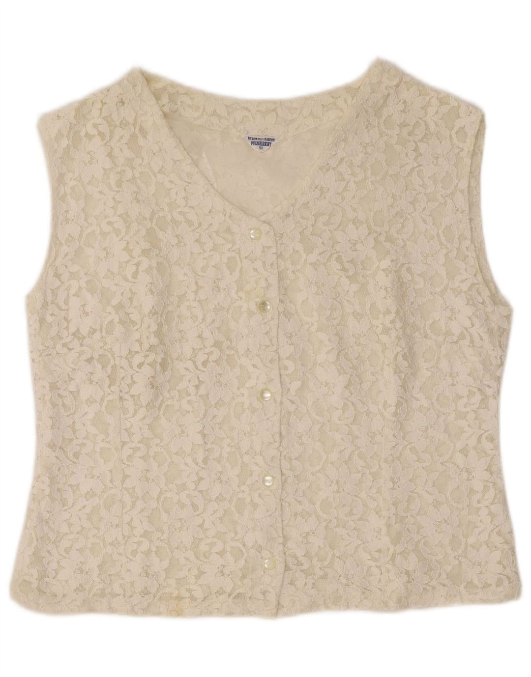 VINTAGE Γυναικείο Αμάνικο Πουκάμισο Μπλούζα IT 50 XL Off White Floral