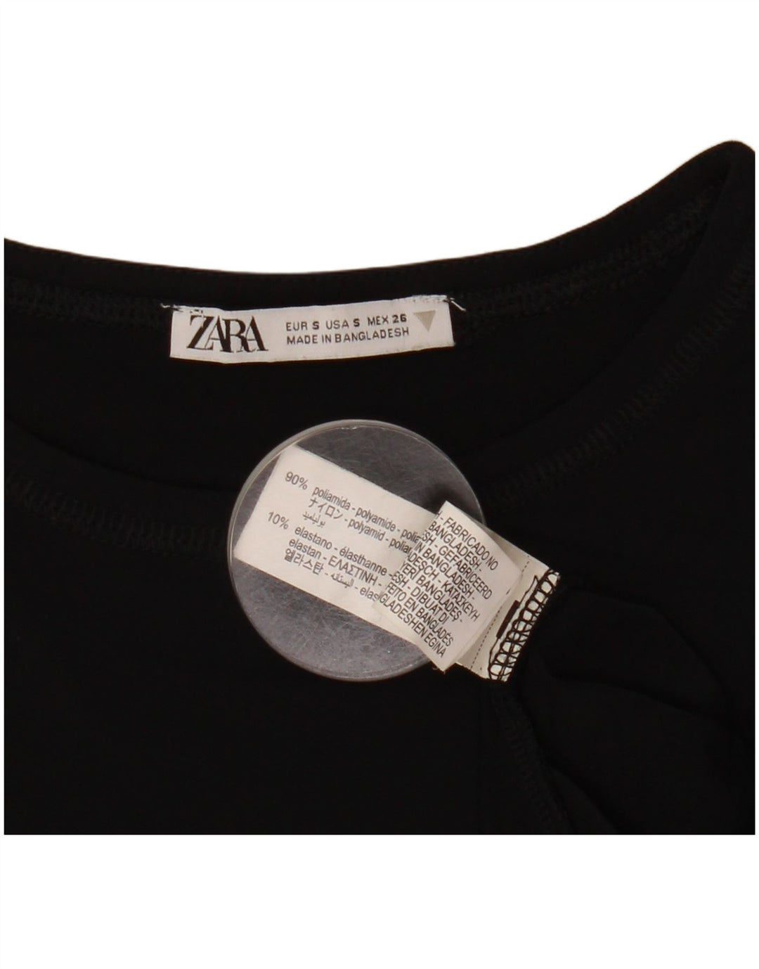 Zara Γυναικείο Crop Top Μακρυμάνικο UK 8 Μικρό Μαύρο Πολυαμίδιο