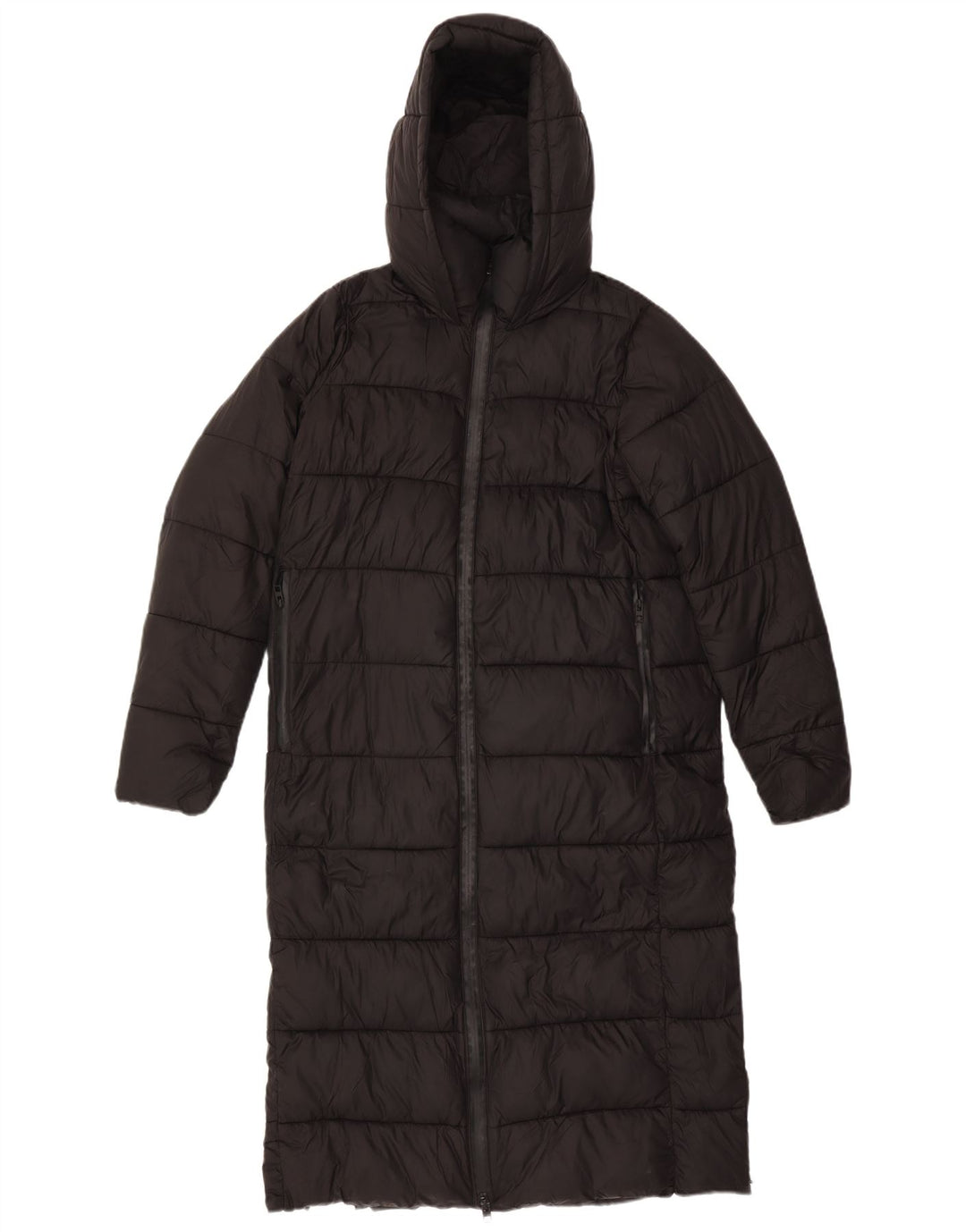 ZARA Γυναικείο παλτό με κουκούλα μεγάλου μεγέθους UK 10 μικρό μαύρο πολυεστέρα