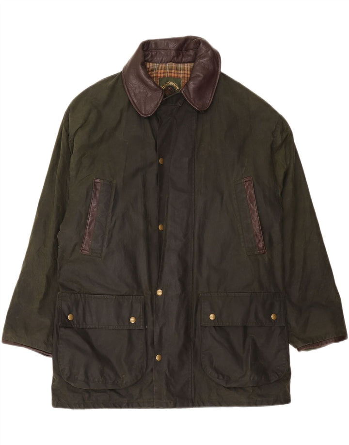 Vintage Ανδρικό κερωμένο βαμβακερό μπουφάν UK 38 Μεσαίου πράσινου χρώματος βαμβακερό