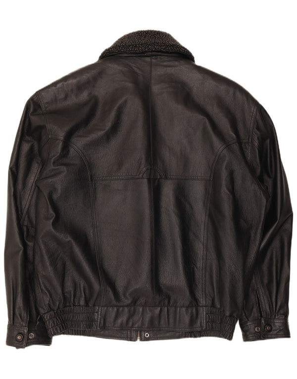 Vintage Ανδρικό Faux Leather Bomber Jacket UK 40 Large Black Polyester