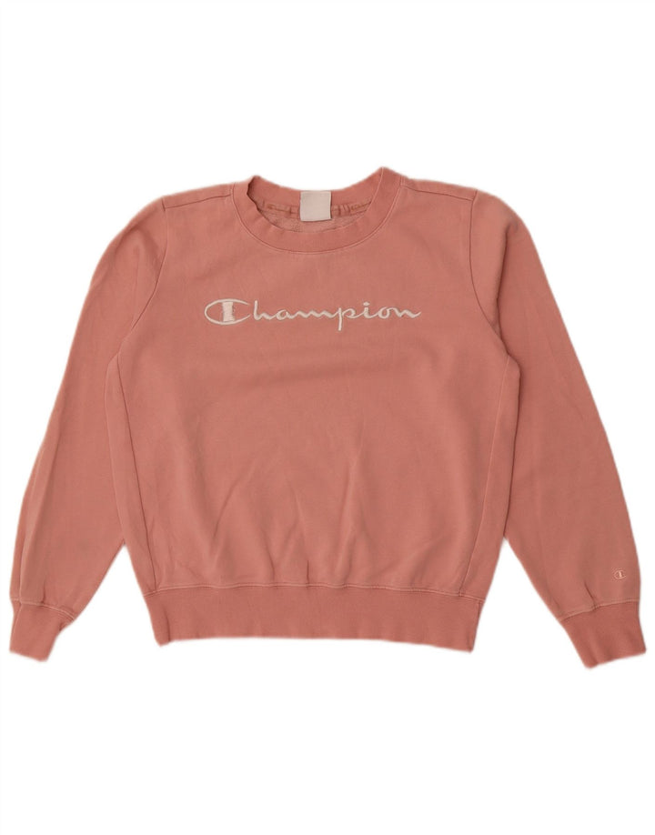 Champion Womens Crop Graphic Oversized φούτερ Jumper UK 10 Small Pink