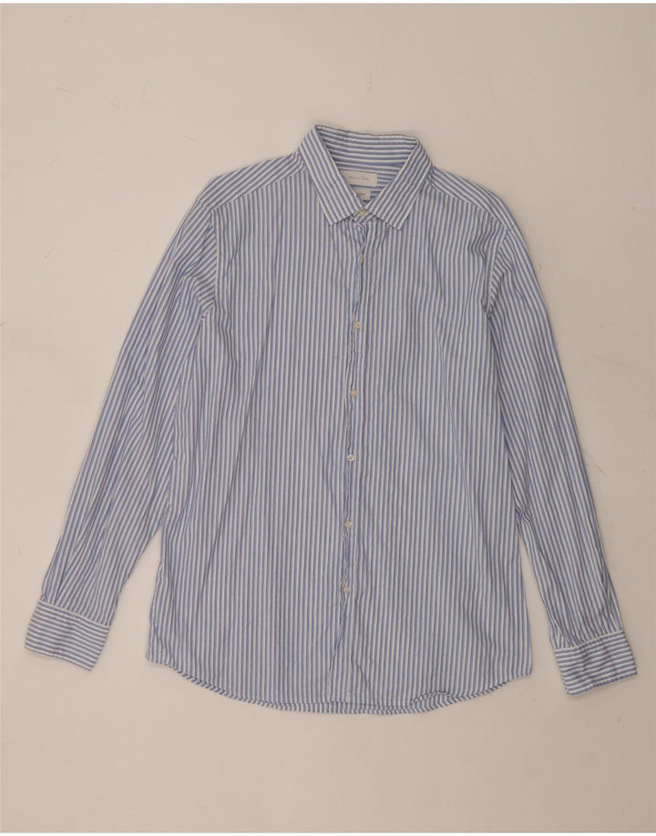 Ανδρικό πουκάμισο Massimo Dutti XL Μπλε βαμβακερό ριγέ