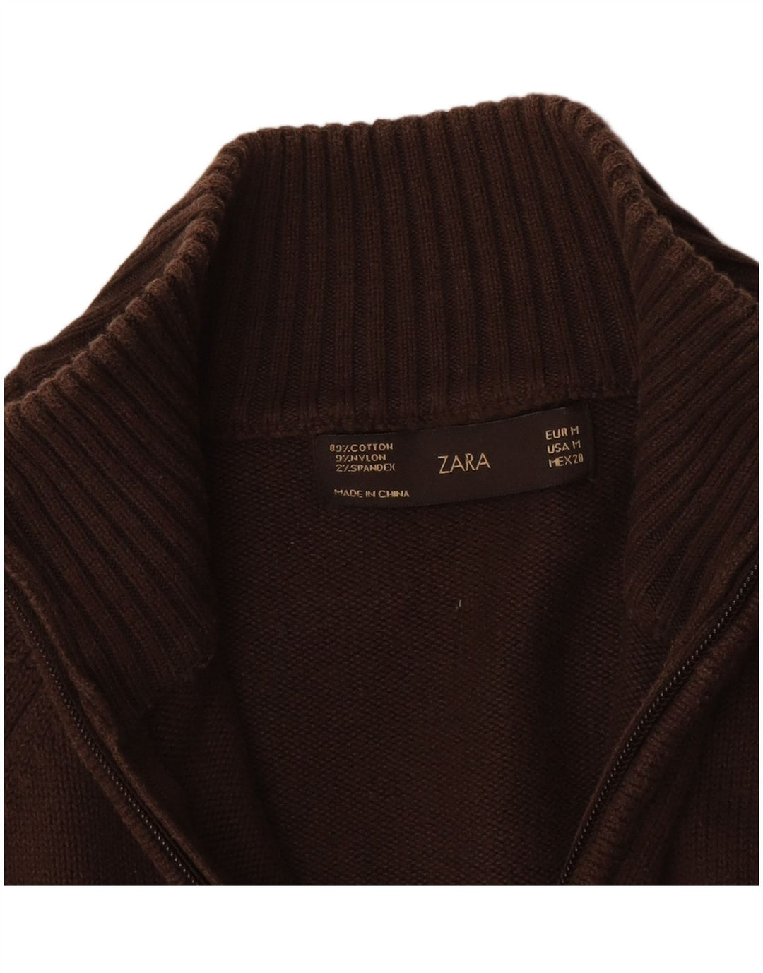Zara Γυναικείο πουλόβερ με φερμουάρ UK 12 μεσαίο καφέ βαμβακερό