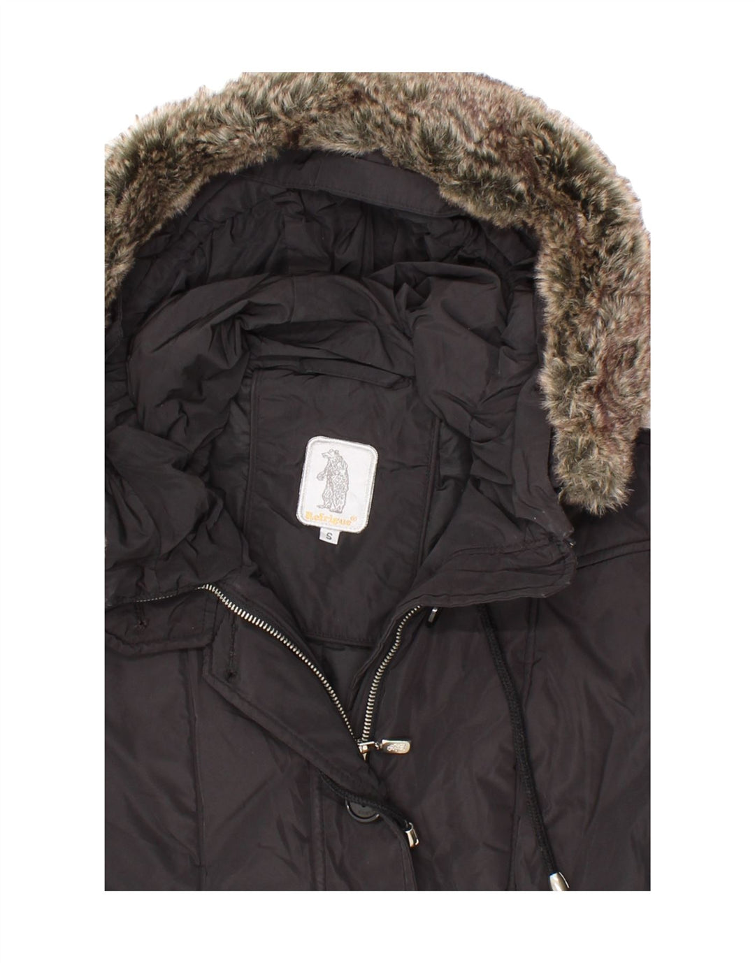 REFRIGUE Womens Hooded Parka Jacket UK 10 Small Black Polyester Vintage Refrigue and Second-Hand Refrigue from Messina Hembry 