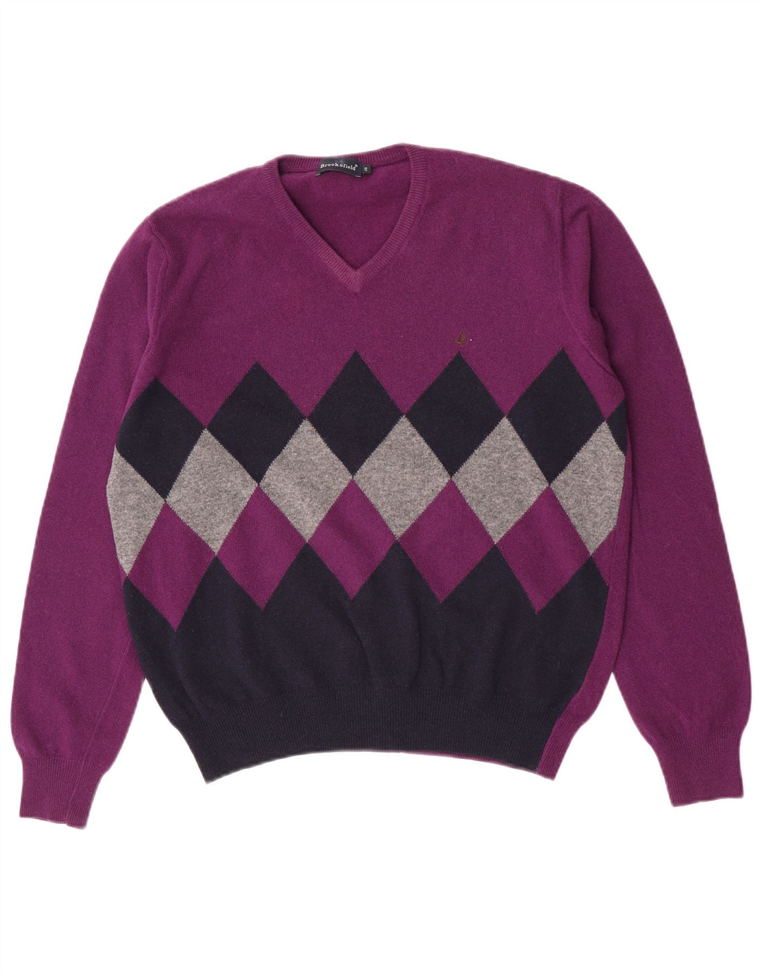 Ανδρικό πουλόβερ Brooksfield με V λαιμόκοψη IT 48 Medium Purple Argyle/Diamond