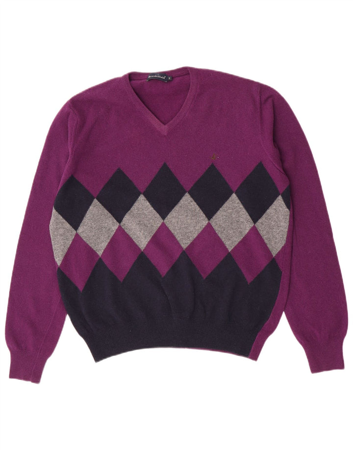 Ανδρικό πουλόβερ Brooksfield με V λαιμόκοψη IT 48 Medium Purple Argyle/Diamond