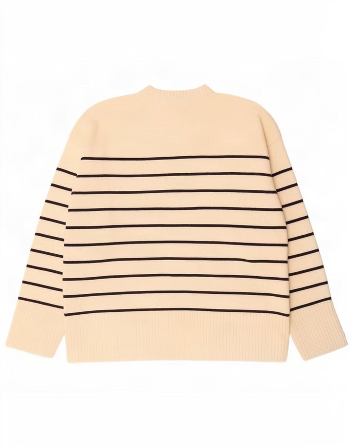 Zara Γυναικείο πουλόβερ με λαιμόκοψη UK 14 Medium Off White ριγέ
