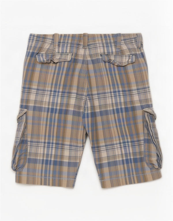 Benetton Mens Regular Cargo Shorts W32 Medium Blue Plaid