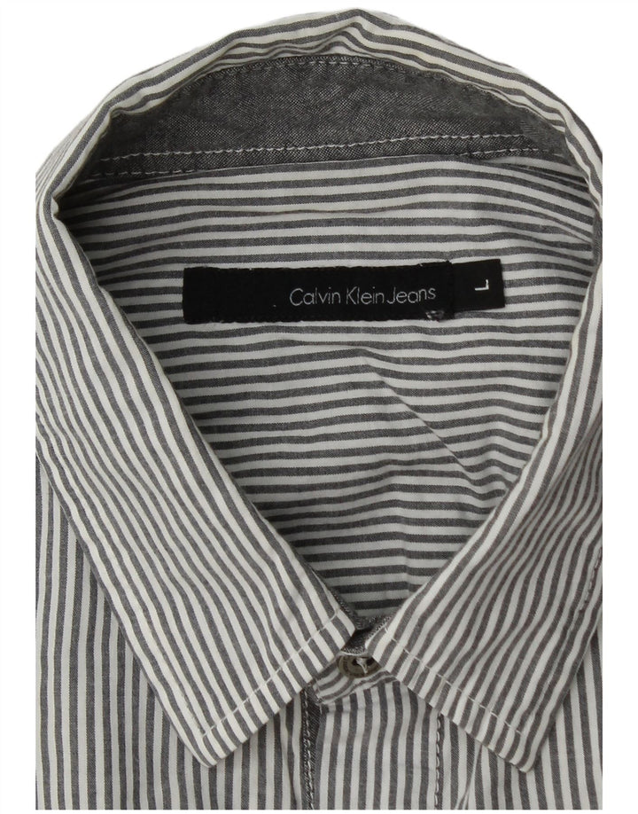 CALVIN KLEIN JEANS Ανδρικό κοντομάνικο πουκάμισο μεγάλο γκρι ριγέ